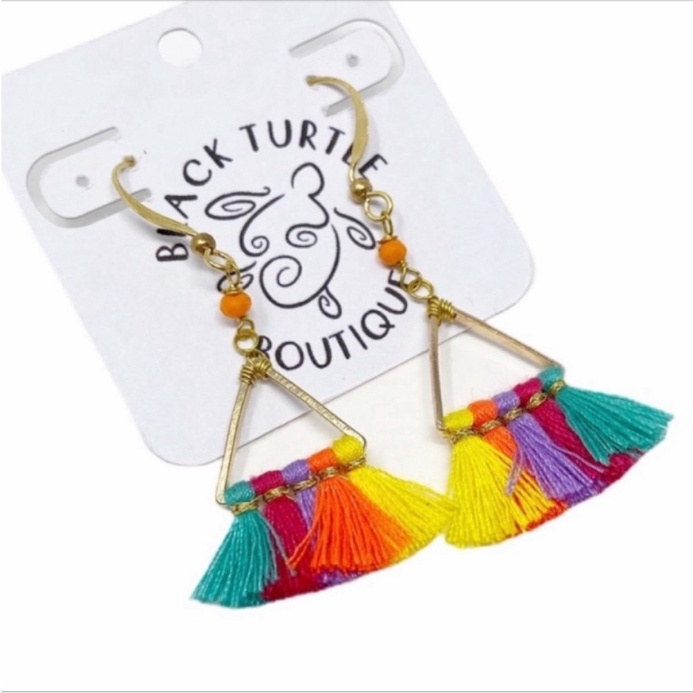 Gold multi color tassel earrings NEW